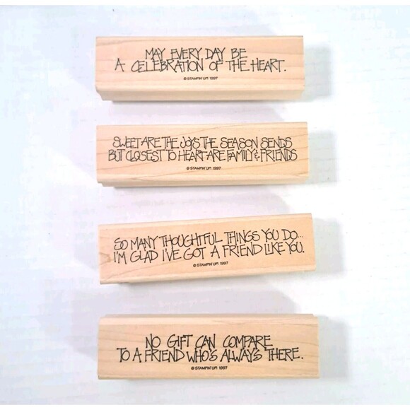 Stampin Up! Vtg 1997 Rubber Stamp Stamps Lot Of 4 Quotes Borders Set Bundle - Picture 1 of 3